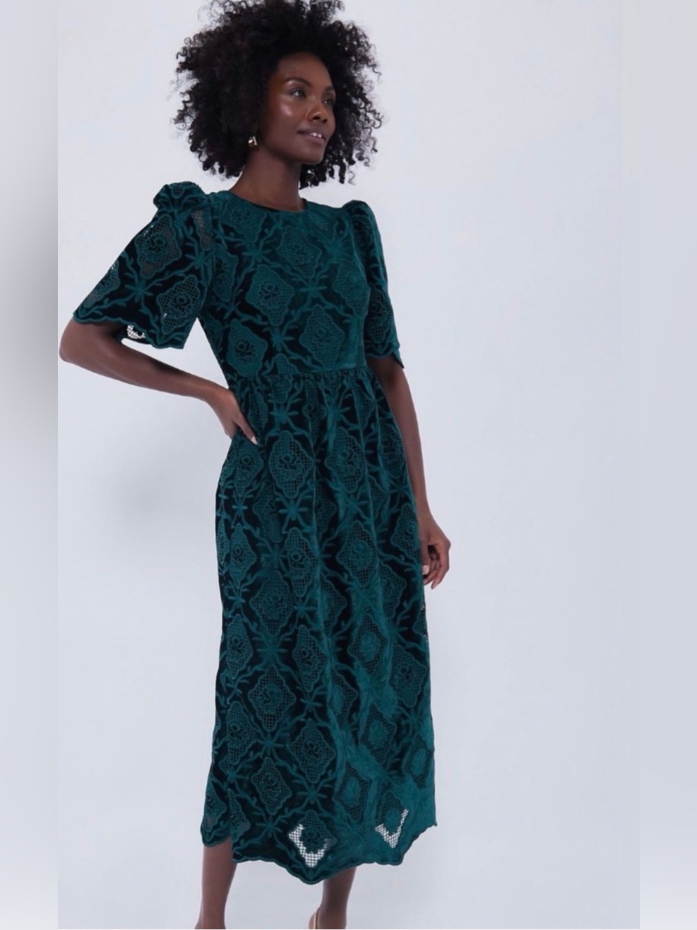 New Tuckernuck Flock Dot Green Velvet Katrina Dress - size xsmall